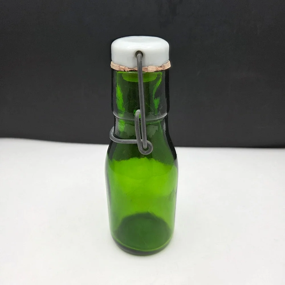 Vintage Green Glass Bottle Swing Top Bail Ceramic Stopper 6.25